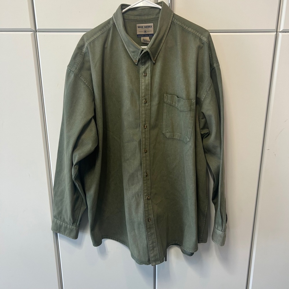 High Sierra Mens XXL Olive Green Cotton Button Down Long Sleeve Shirt Pocket